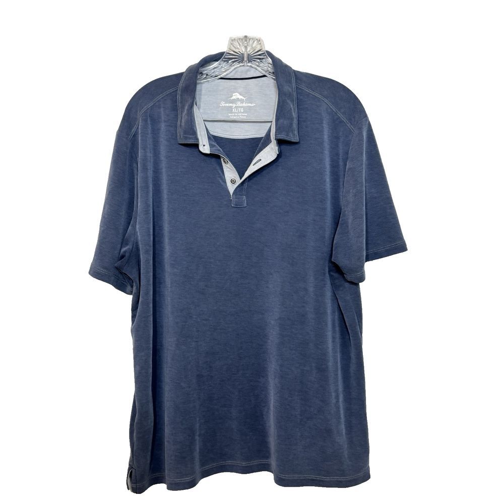 Tommy Bahama Shirt Mens Extra Large Blue Solid Marlin Casual Golf Rugby Tencel